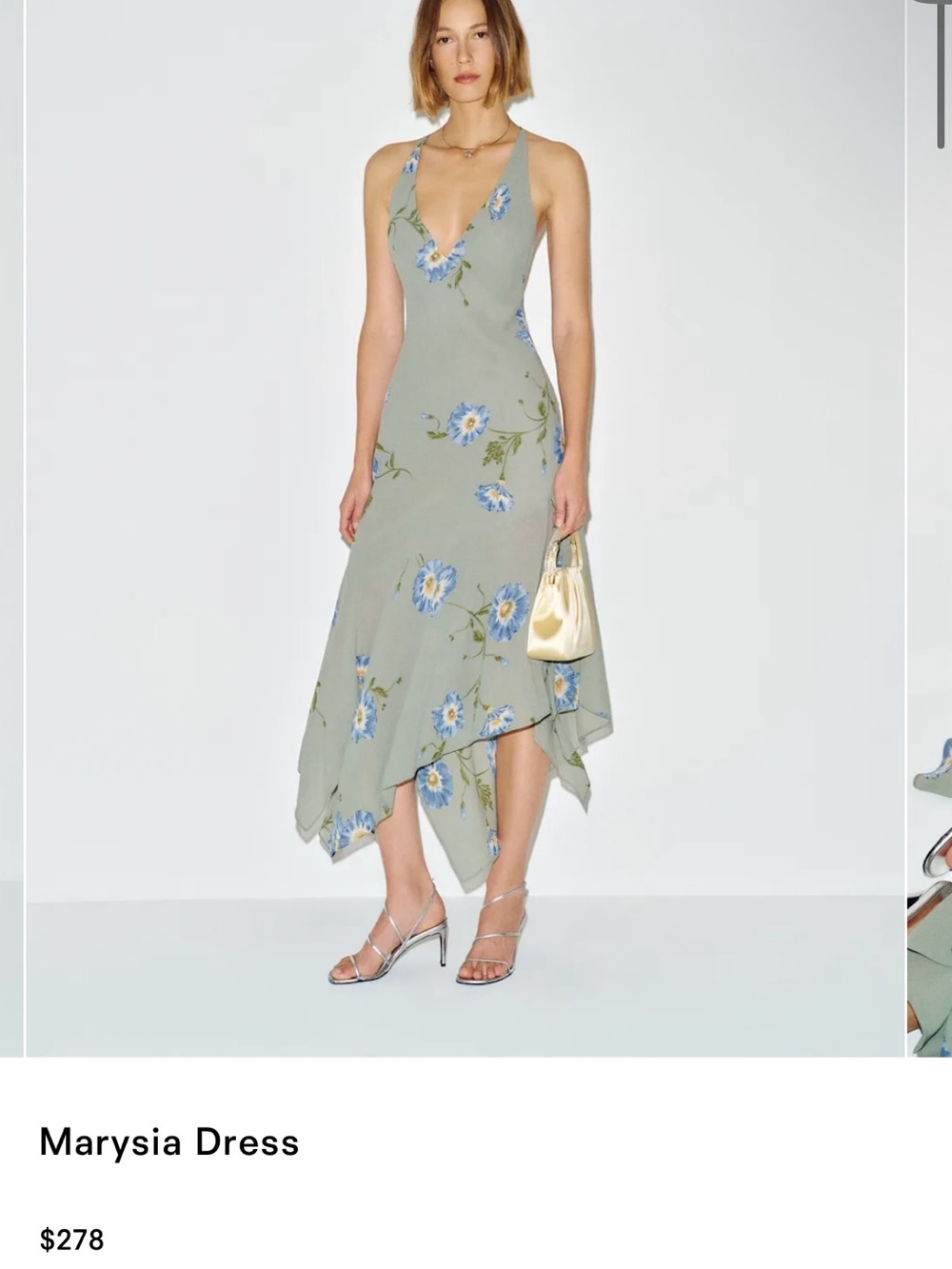 Marysia Sage Green Floral Asymmetrical Slip Dress